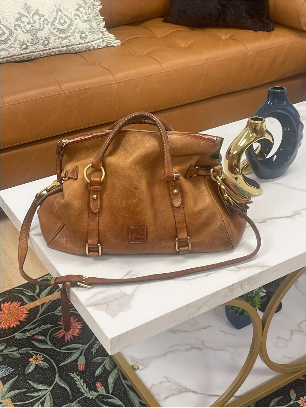 Dooney & Bourke Tan Brown Leather Shoulder Bag with Gold Hardware - Picture 4 of 4